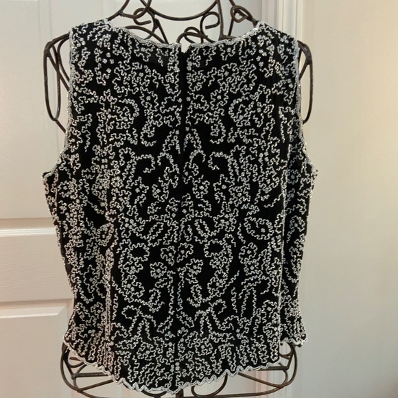 LESLIE FAY EVENING BEADED FORMAL BLACK & WHITE VINTAGE TOP PLUS SIZE 2X - Picture 5 of 9